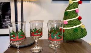 Vintage Libbey “Holly Ribbon & Bow” Water Goblets – Set of 4 – 1987 Holiday Chee
